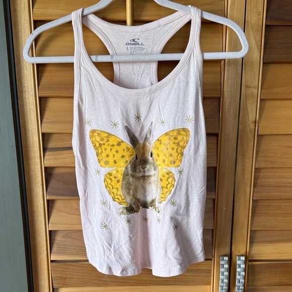 O'Neill Light Pink Girls Tank Top with Bunny and Gold Butterfly size L - Picture 1 of 4